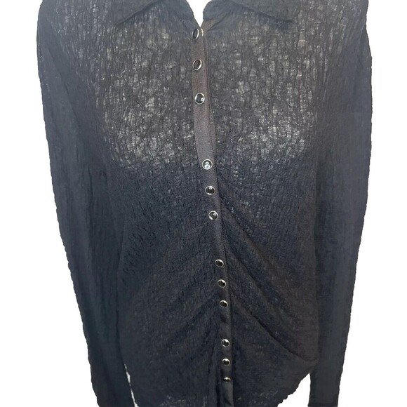 J. Jill Stretch BLACK Textured Multiple Snap Long Sleeve Top Tunic Sz Small - Picture 2 of 10